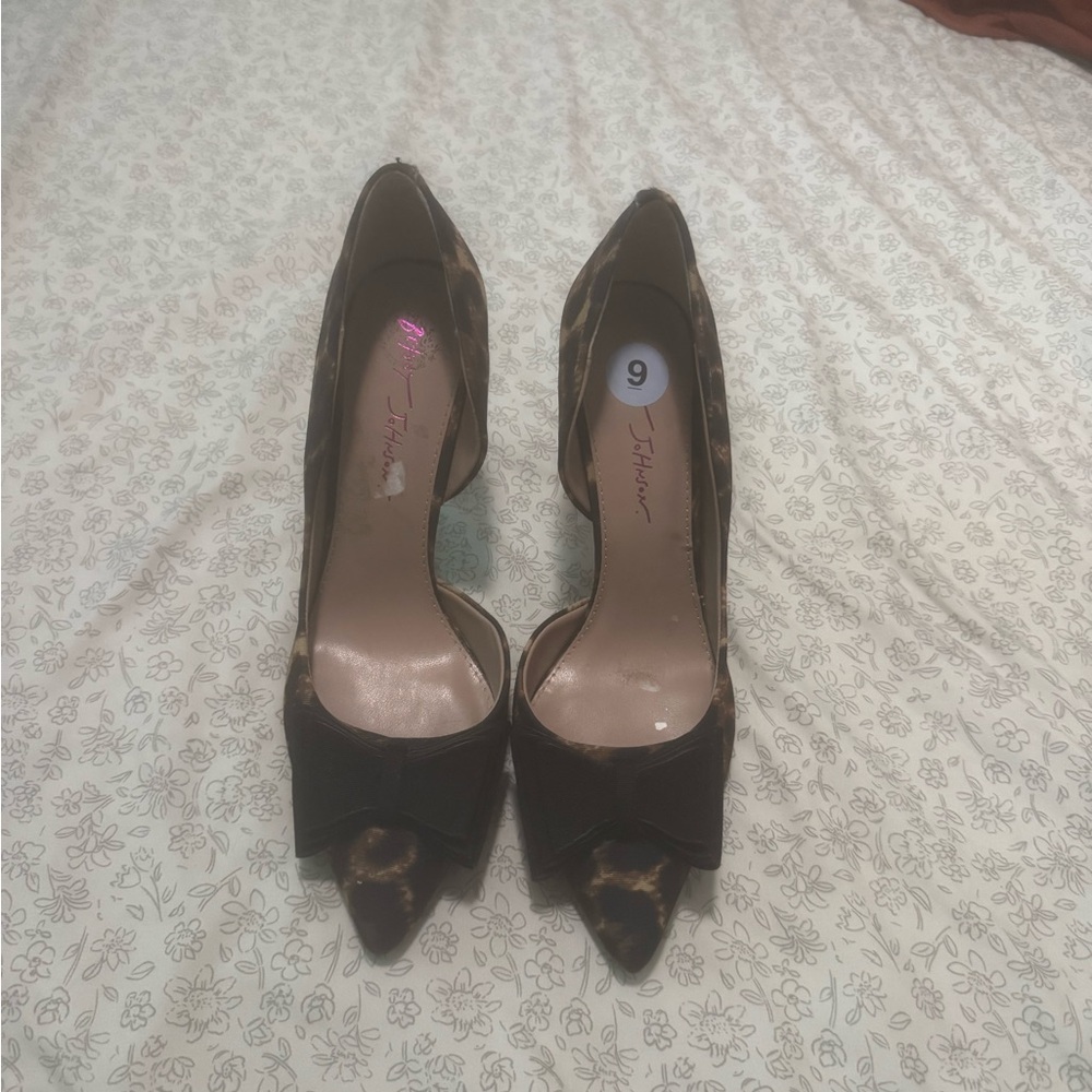 Betsey Johnson Leopard Print Heels with Black Bow
